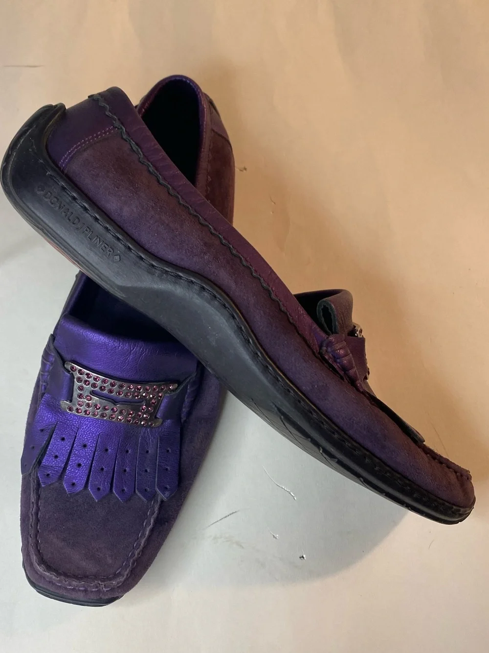 Donald Pliner Purple Suede Loafers with Fringe